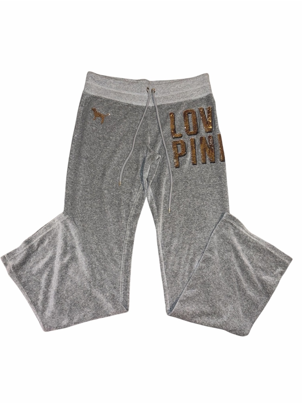 Vintage Y2K Victorias Secret VS PINK Gray Gold Sequin Low Rise Sweatpants Medium